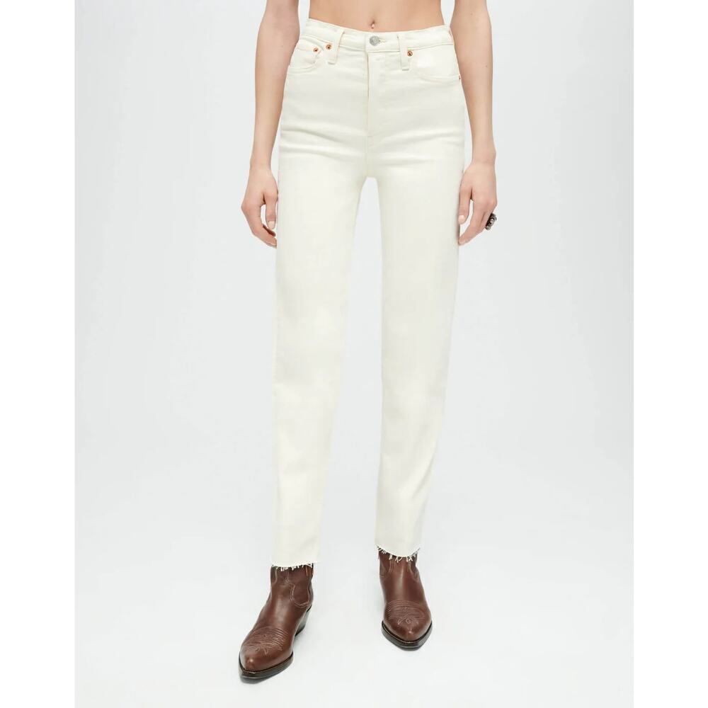 RE/DONE Vicky Jeans 70s Stove Pipe High Rise Straight Ankle Vintage White Sz 26